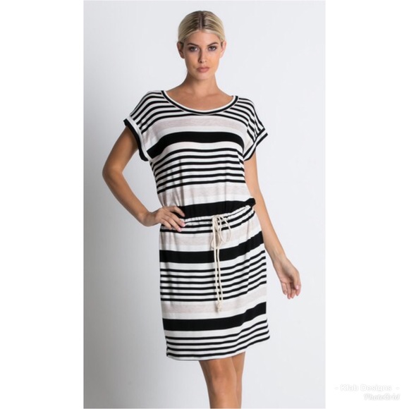 LAST 1! ❤️❤️ Black/Taupe Striped Tunic Dress! - Picture 5 of 5